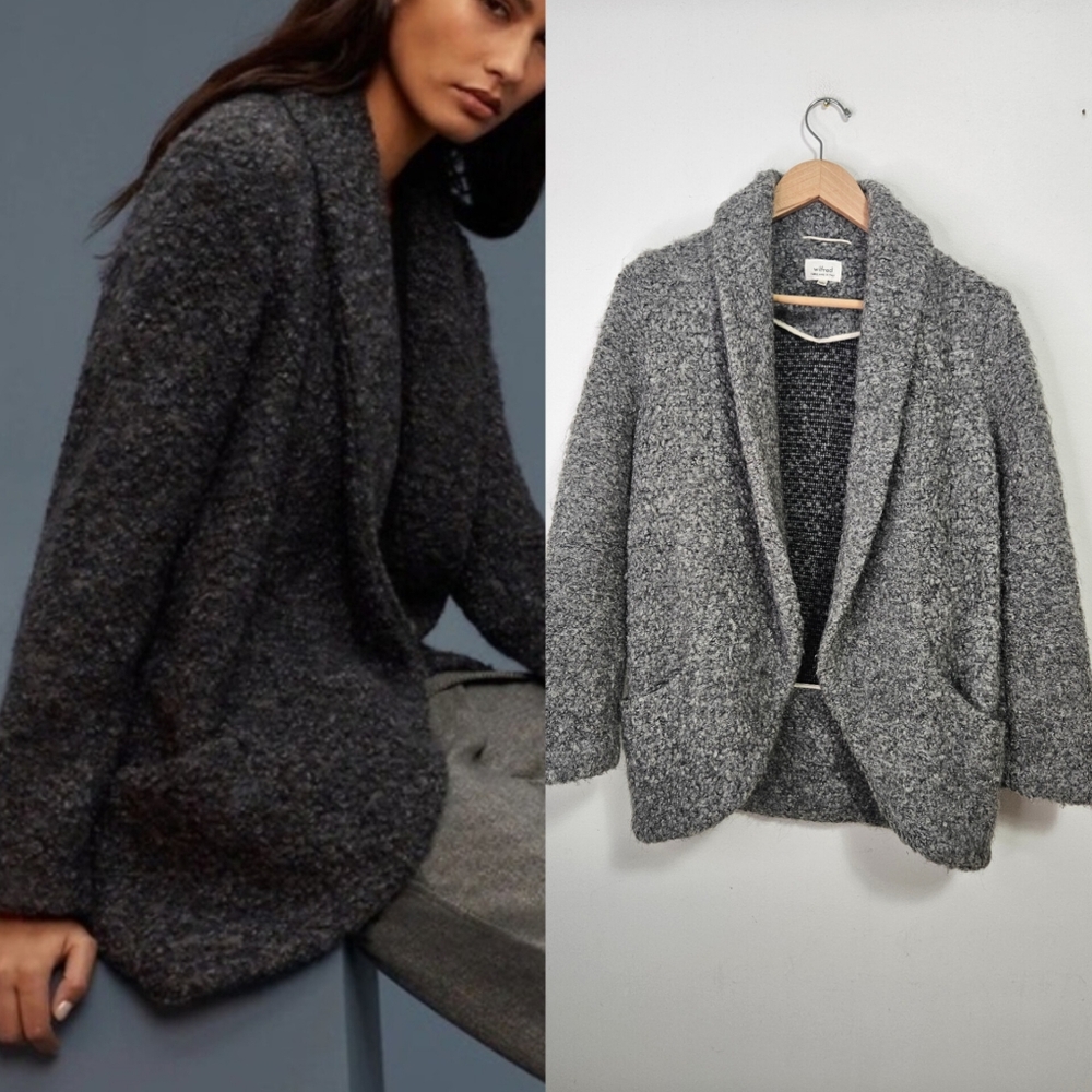 Aritzia Gray Bouclé Shawl Collar Jacket
